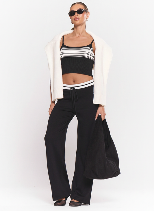 Low-Rise Wide-Leg Knit Pants - Black